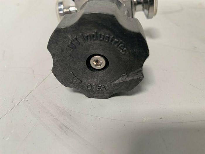 Used ITT Pure-Flo Stainless Steel Diaphragm Valve w/ 1/2" Sanitary Fit & Sample Valve