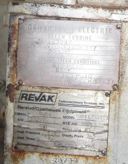 Used General Electric 7TDRY125R357 Steam Turbine Single Stage, 800Hp, 3600 Rpm, 875 Psig Inlet Pressure, 850°F Inlet Temperature, 165 Psig Exhaust #26732