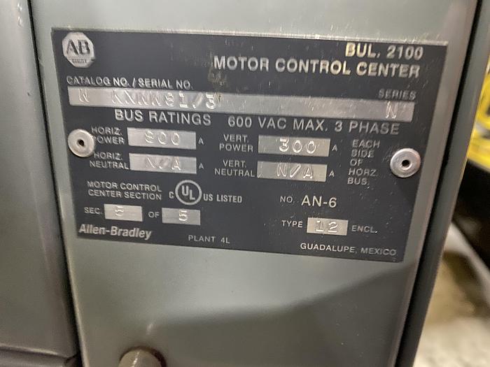 Used ALLEN BRADLEY CENTERLINE SERIES MCC SECTION