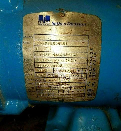 Used Sethco Met Pro In Tank Pump 2 HP Plating Tank Recirculating to filter Pump