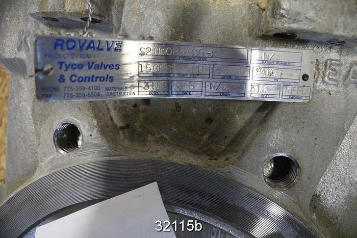 Used Rovalve 8" Air Operated Knife Gate Valve #32115