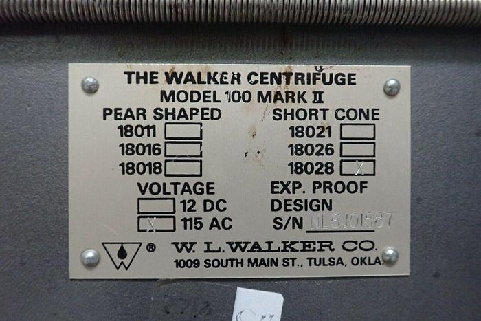 Used W. L. Walker Co. 18028 Model 100 Mark II 4-Place Short Cone Centrifuge