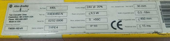 Used ALLEN BRADLEY 440L-R4D0450-N LIGHT CURTAIN UPS RED