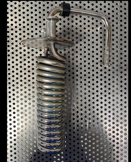 Used Stainless Steel 11" L x 4" Sanitary Fitting Tank w/ 9" Coiled Immersion Element