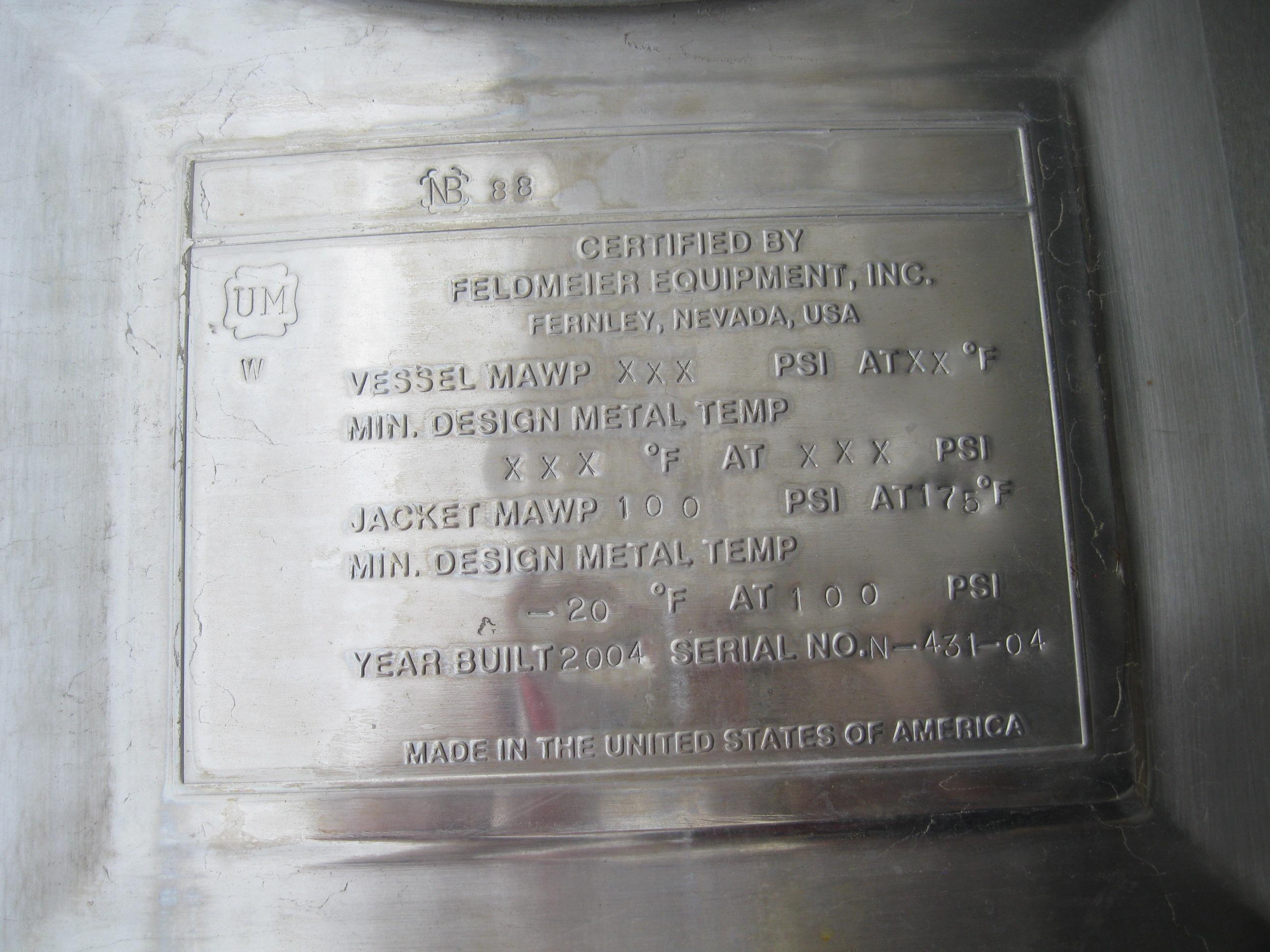 Refurbished 4500 GALLON FELDMEIER JACKETED MIX/STORAGE TANK TANK