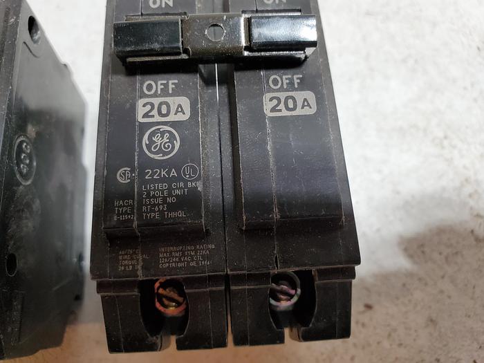 Used GE General Electric THQL2120 20-Amp 2-Pole 120/240VAC Breaker
