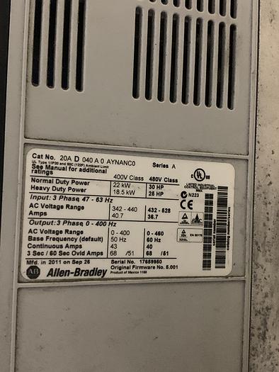 Used ALLEN BRADLEY POWERFLEX 70 DRIVE 30HP