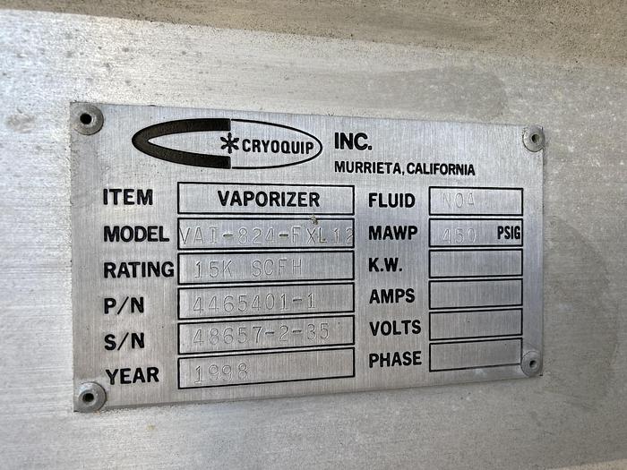 Used Used CryoQuip Inc.  Ambient vaporizer. Model VAI-824-FXL12