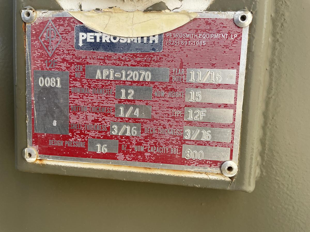 Used Petrosmith 300BBL Vertical Storage Tanks – 12’ x 15’, Carbon Steel, Flat bottom, Used Basic Refurb, 2016