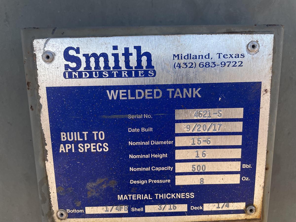 Used Smith Industries 500BBL Vertical Storage Tanks – 15’6” x 16’, Carbon Steel, Flat Bottom, Used Basic Refurb, 2017