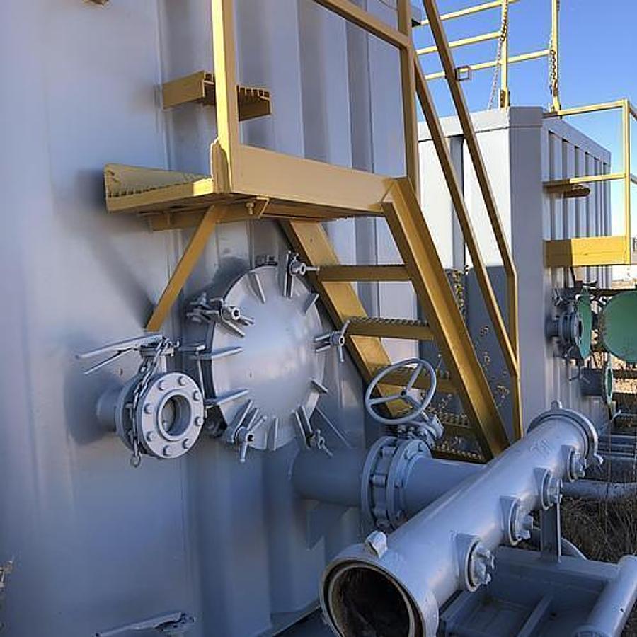 Used Dragon 500BBL Open Top Weir Wall Tanks - 45’ x 8.5’ x 10’, Carbon Steel, V-Bottom, Used Basic Refurb (2015)