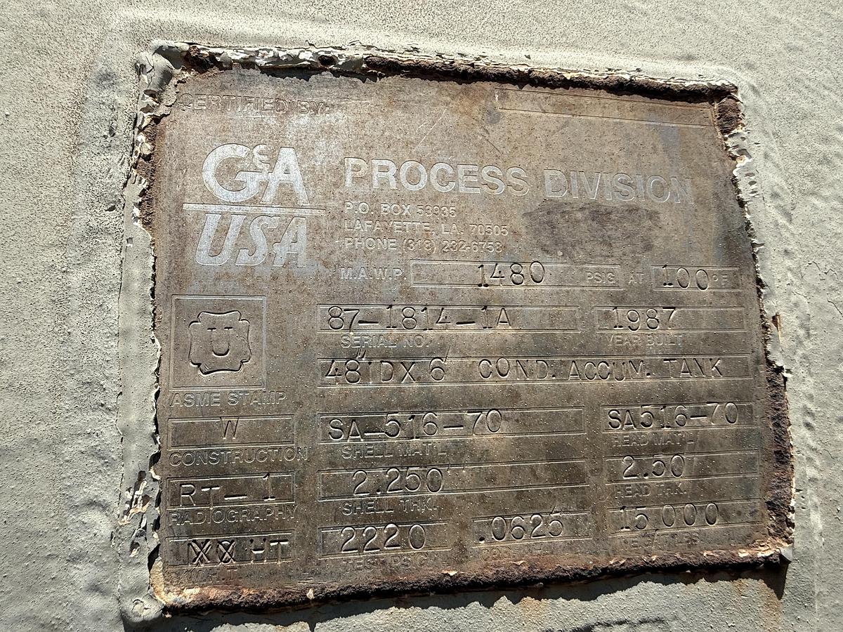 Used 1987 G & A USA 1480PSI Separator