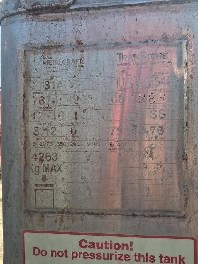 Used 2016 TranStore 550 Gallon Stainless Steel Totes