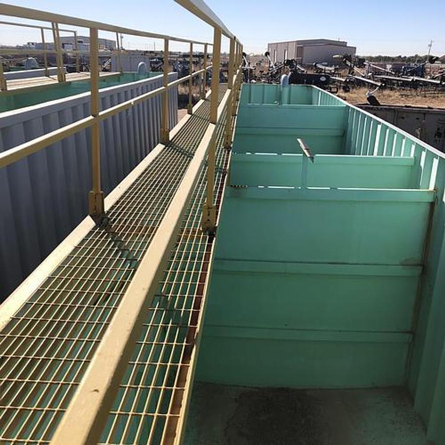 Used Dragon 500BBL Open Top Weir Wall Tanks - Industrial Storage Tank - 45’ x 8.5’ x 10’, Carbon Steel, V-Bottom, Used Basic Refurb