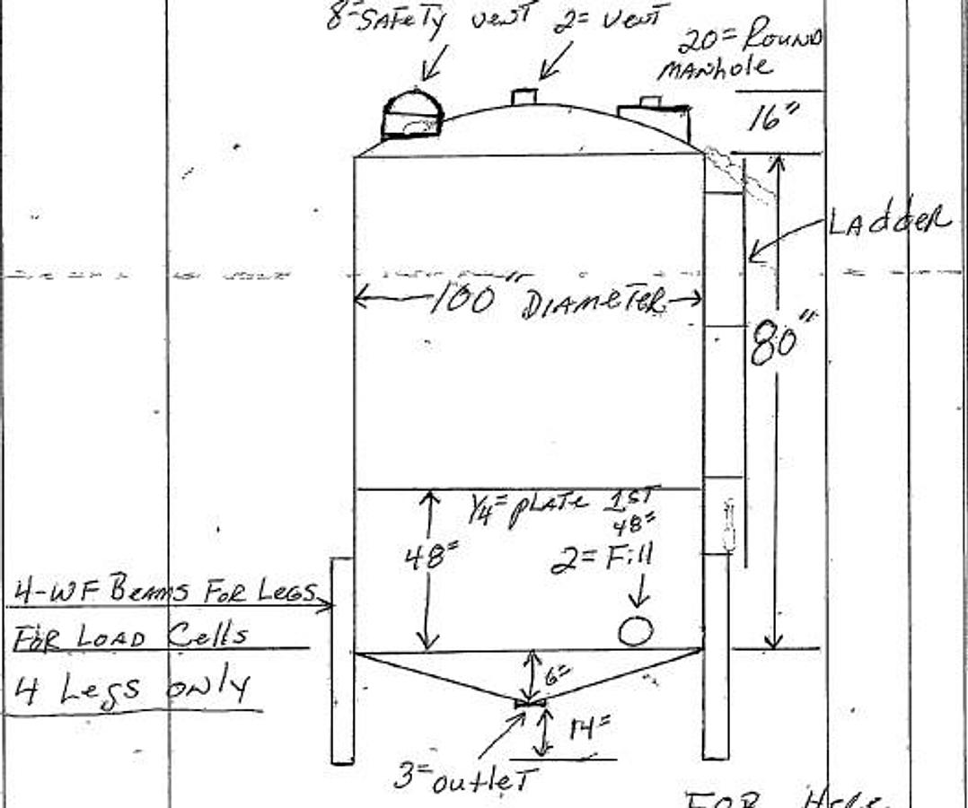 Used 2900gal Cone Bottom Storage Tank