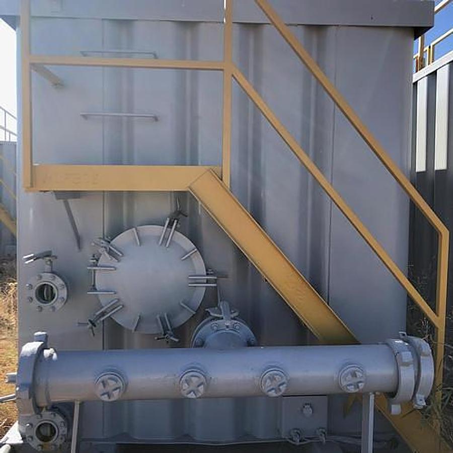 Used Dragon 500BBL Open Top Weir Wall Tanks - Industrial Storage Tank - 45’ x 8.5’ x 10’, Carbon Steel, V-Bottom, Used Basic Refurb (2015)