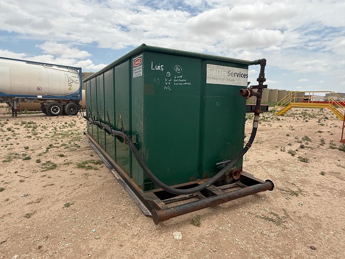Used 115BBL Skidded Open Top Tank- 18.25x6x6, 2 Compartment, w/ Gas Buster