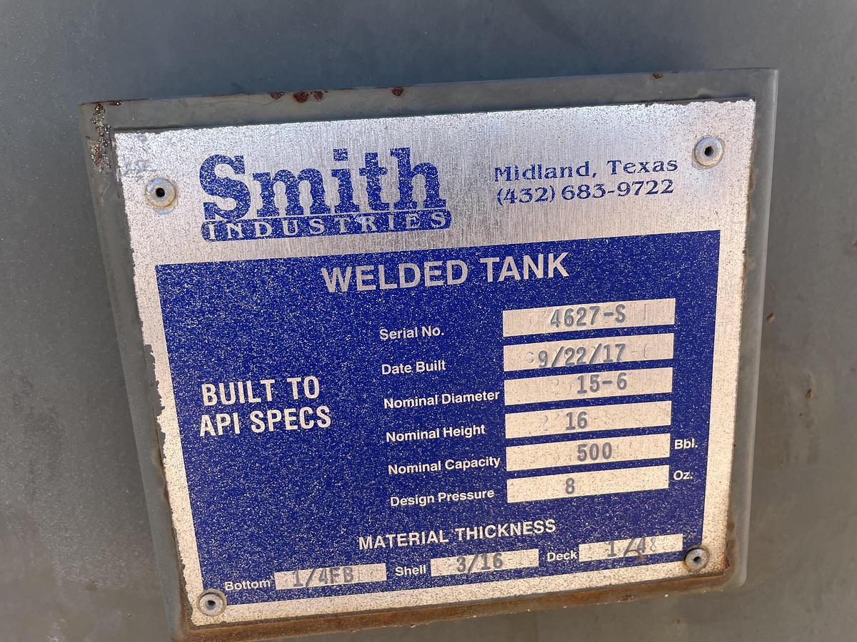 Used Smith Industries 500BBL Vertical Storage Tanks – 15’6” x 16’, Carbon Steel, Flat Bottom, Used Basic Refurb, 2017