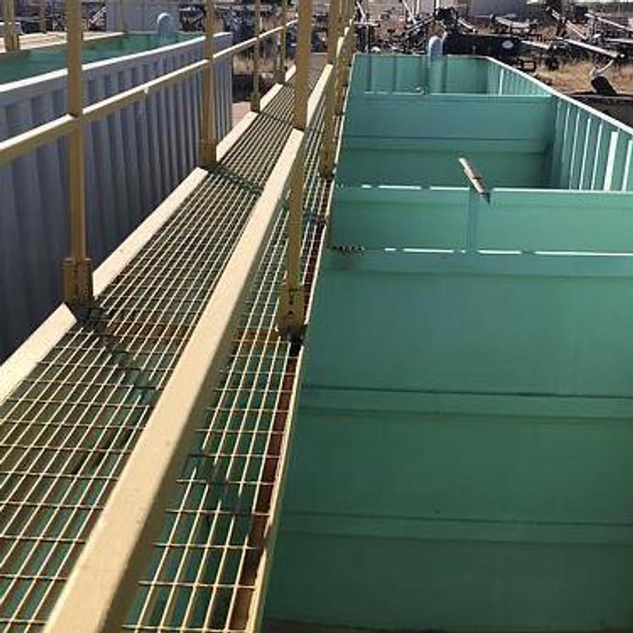 Used Dragon 500BBL Open Top Weir Wall Tanks - Industrial Storage Tank - 45’ x 8.5’ x 10’, Carbon Steel, V-Bottom, Used Basic Refurb