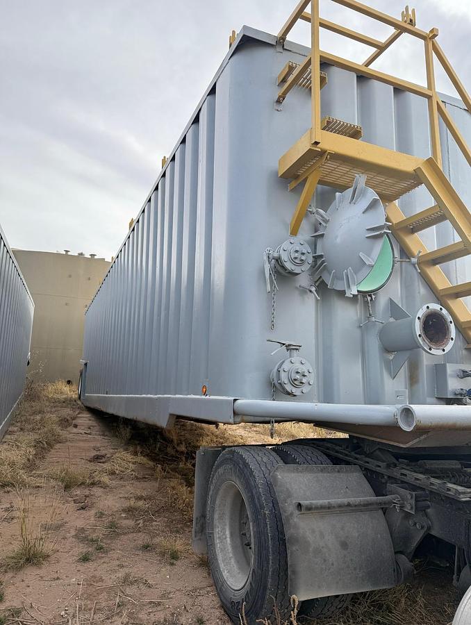 Used  500BBL Open Top Weir Wall Tanks - 45’ x 8.5’ x 10’, Carbon Steel, V-Bottom, Used Basic Refurb