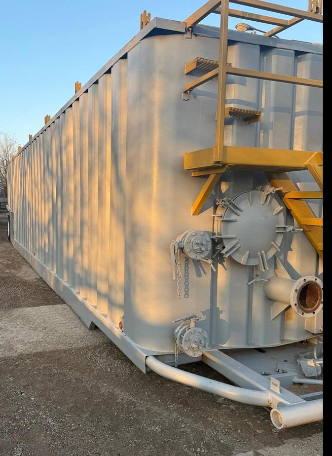 Used  500BBL Open Top Weir Wall Tanks - 45’ x 8.5’ x 10’, Carbon Steel, V-Bottom, Used Basic Refurb