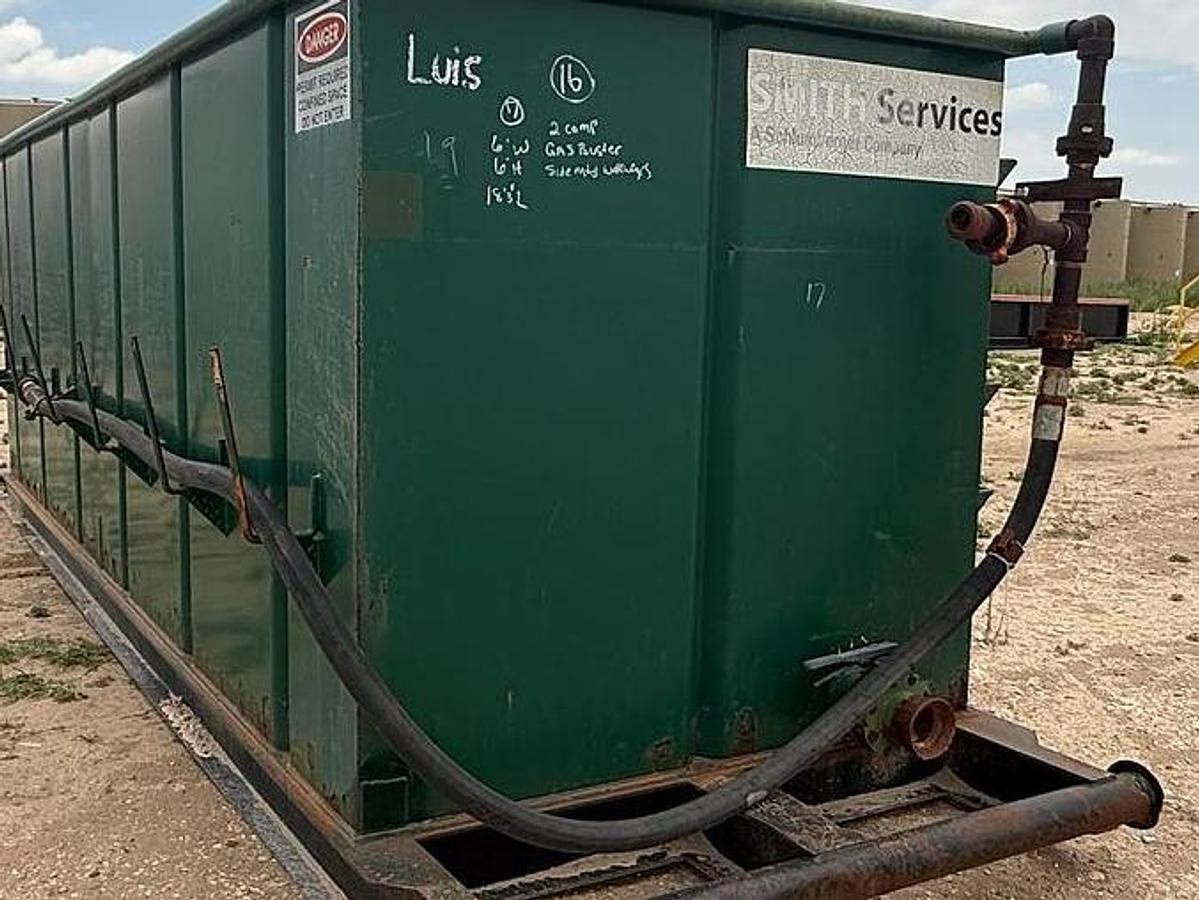Used 115BBL Skidded Open Top Tank- 18.25x6x6, 2 Compartment, w/ Gas Buster