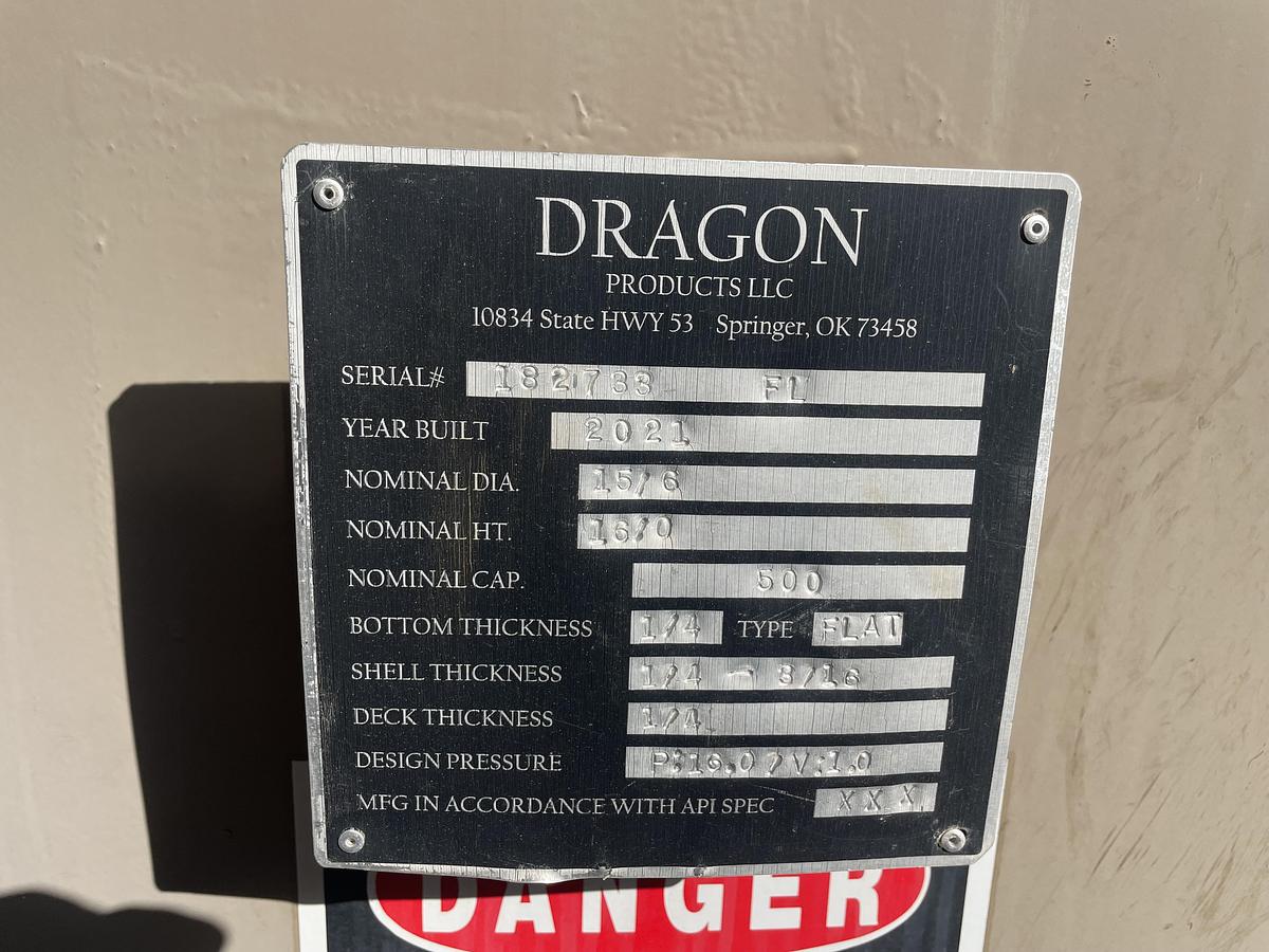 Used Dragon 500BBL Vertical Storage Tanks – 15’6” x 16’, Carbon Steel, Flat bottom, Used Basic Refurb, 2021