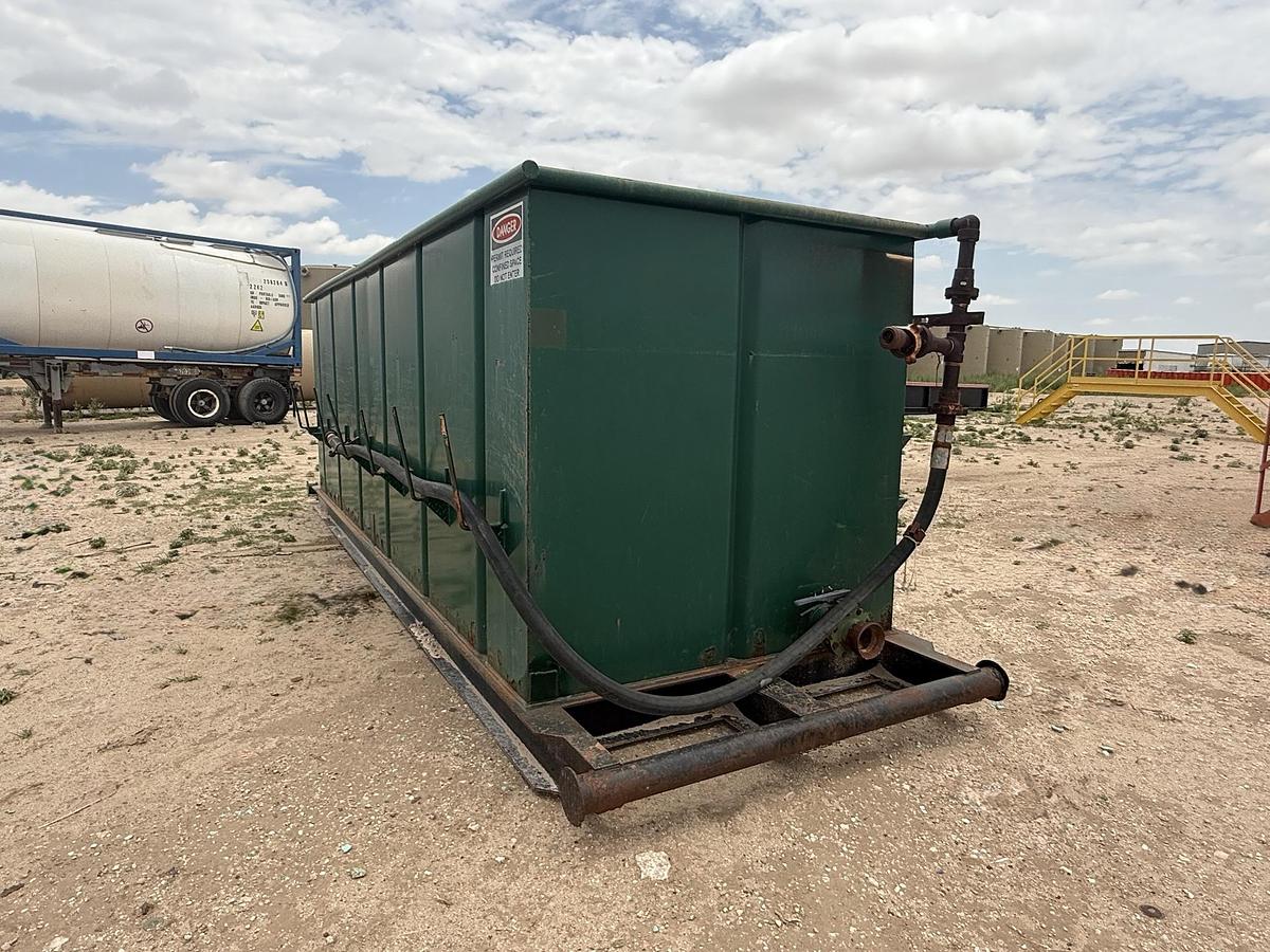 Used 115BBL Skidded Open Top Tank- 18.25x6x6, 2 Compartment, w/ Gas Buster, Used As-Is