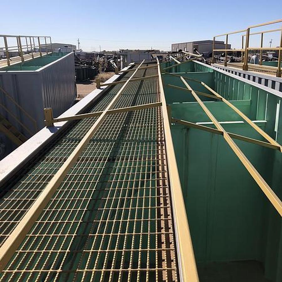 Used Dragon 500BBL Open Top Weir Wall Tanks - 45’ x 8.5’ x 10’, Carbon Steel, V-Bottom, Used Basic Refurb