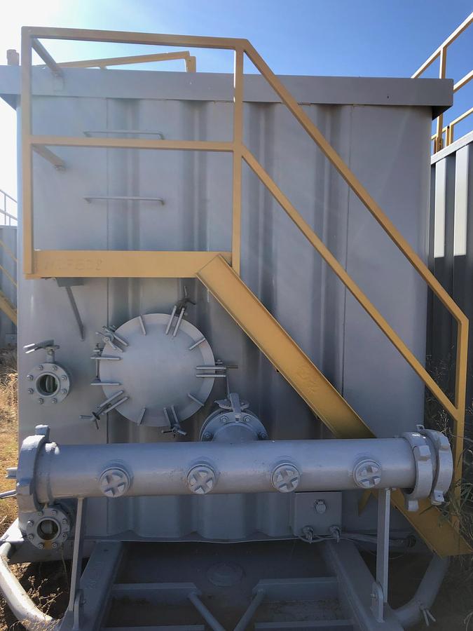 Used Dragon 500BBL Open Top Weir Wall Tanks - 45’ x 8.5’ x 10’, Carbon Steel, V-Bottom, Used Basic Refurb