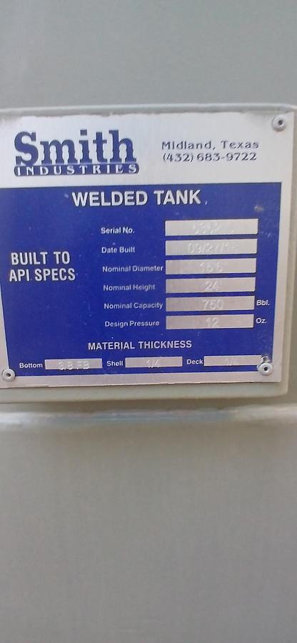 Used 750 BBL Vertical Tank