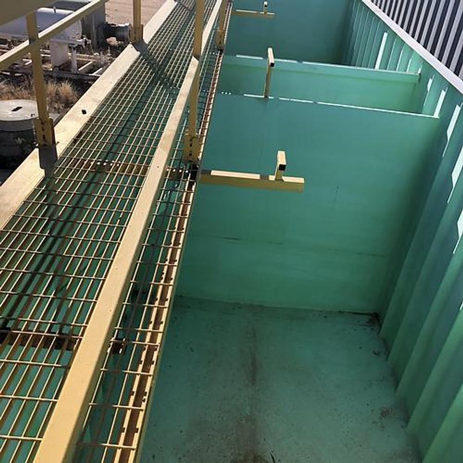 Used Dragon 500BBL Open Top Weir Wall Tanks - Industrial Storage Tank - 45’ x 8.5’ x 10’, Carbon Steel, V-Bottom, Used Basic Refurb