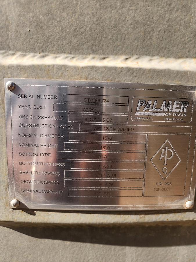 Used 500BBL Vertical Storage Tanks – 15’6 x 16’, Carbon Steel, Flat Bottom, Used Basic Refurb