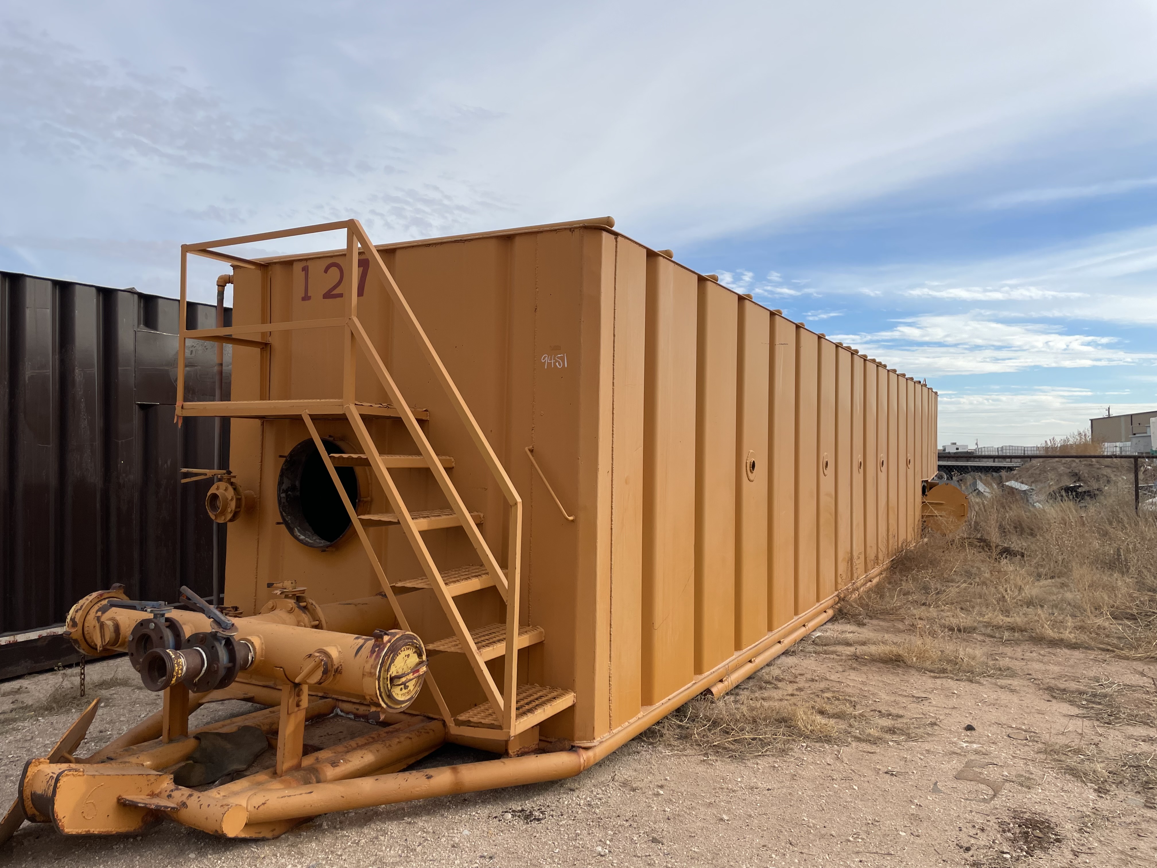 Used 500BBL Frac Tanks- 43x8.5x11, Corrugated Steel, V-bottom, Used Basic Refurb