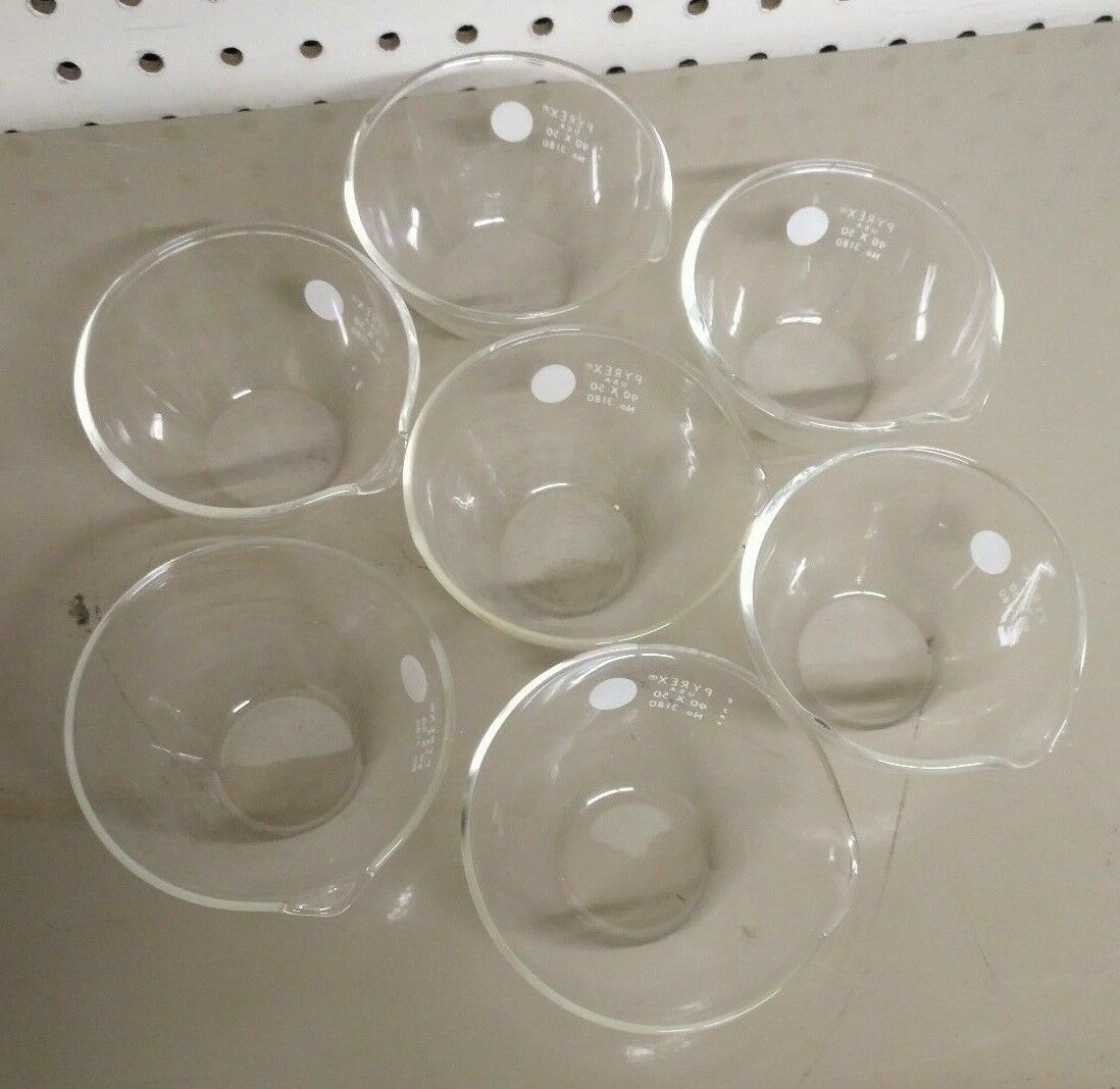 Used Corning PYREX 3180-90 Flat Bottom Evaporating Dishes - 170mL (Box of 6)