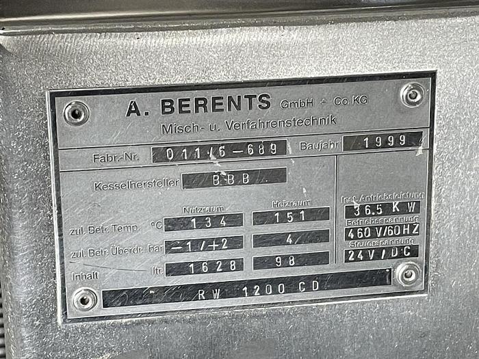Used 1,200 LITER A BERENTS BECOMIX MODEL RW 1200 CD + F1000
