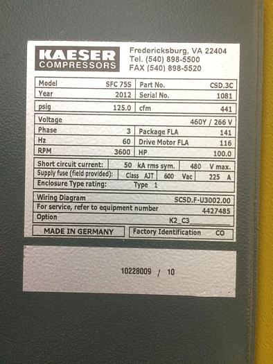 Used 2012 Kaeser SFC 75S