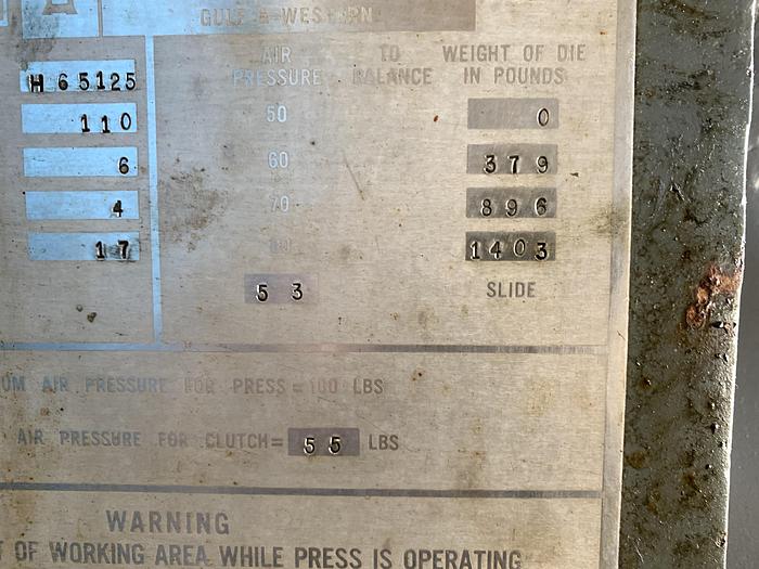 Used BLISS C-110 GEAR DRIVEN OBI PRESS