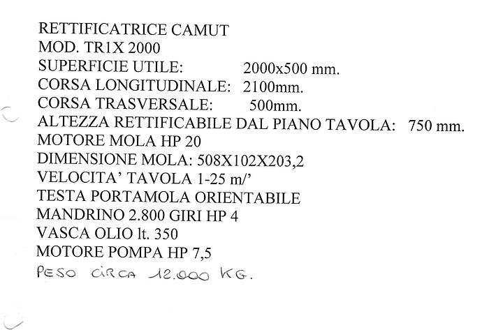 Usato Rettifica Tangenziale CAMUT  mod. TR1X/2000