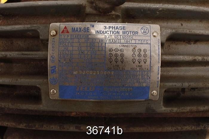 Used Teco 5 Hp Ac Motor, 460 Volt, 1750 Rpm #36741