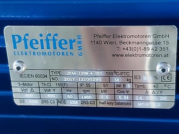 Energiespar Elektromotor mit Flansch, JFAA 132M-4-IE3, 7,5 KW, 1460 rpm, Pfeiffer, neu