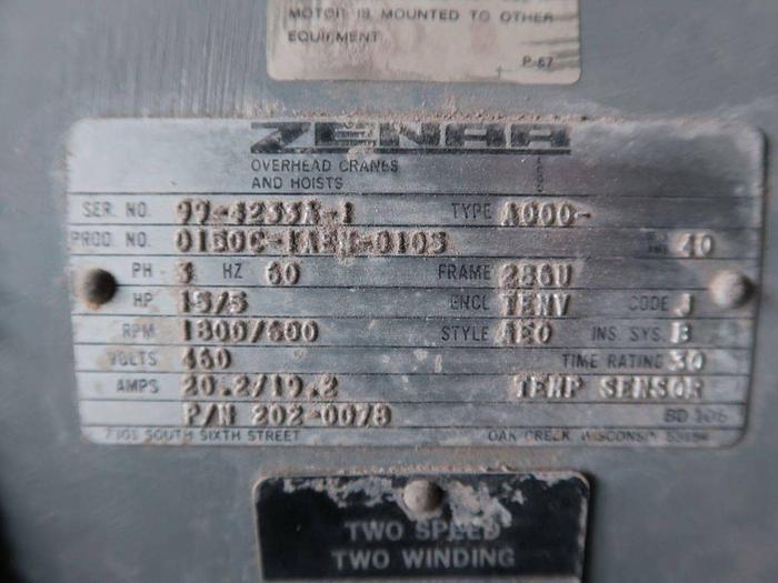 Used 15/5 HP ZENAA MOTOR 1800/600 RPM 460 V