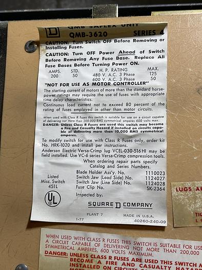 Used Square D QMB—3620 Ser 4