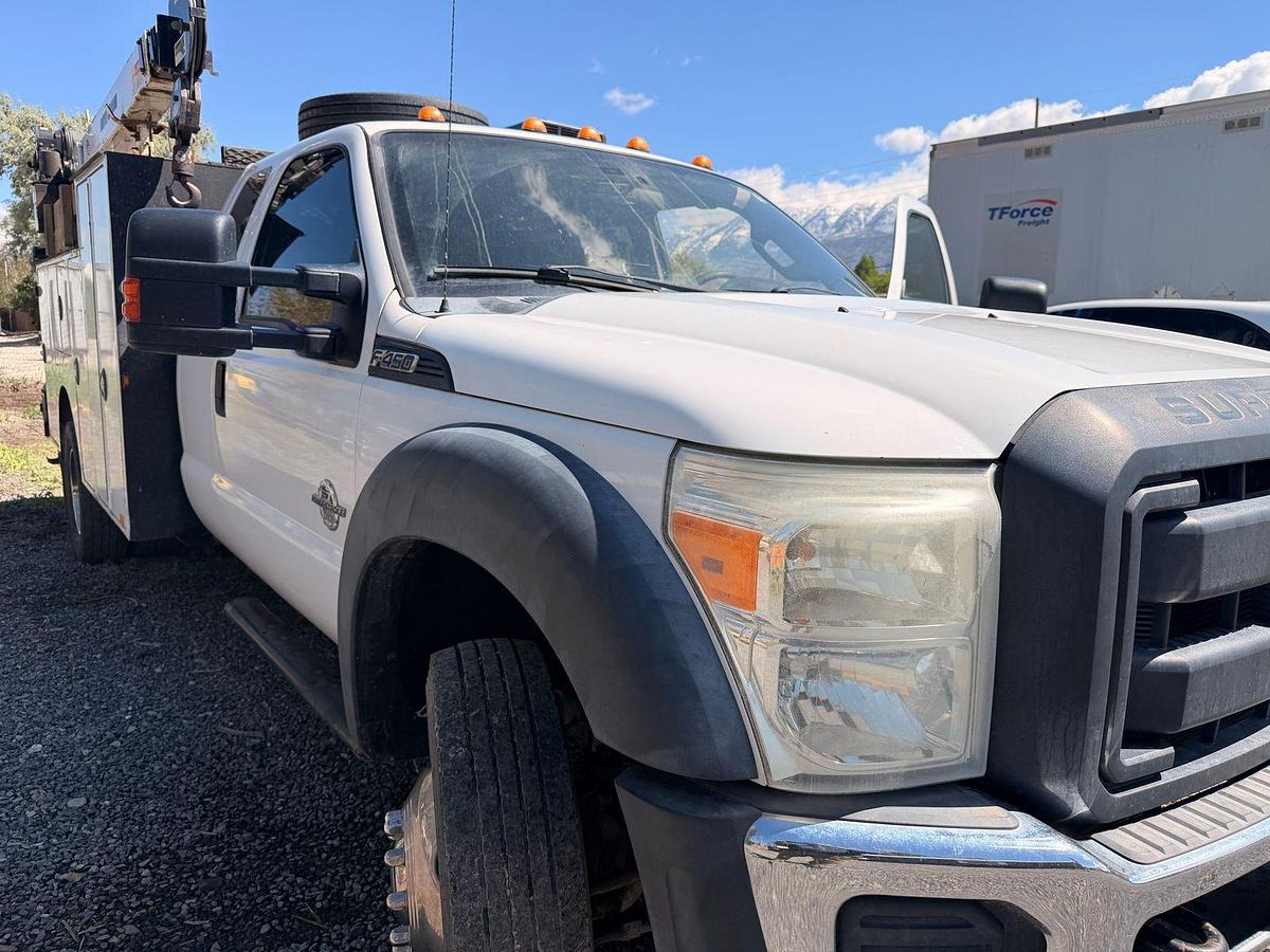 Used Ford F-450 Super Duty service truck 247k miles. Crane, Welder, Compressor, reels, outriggers included.