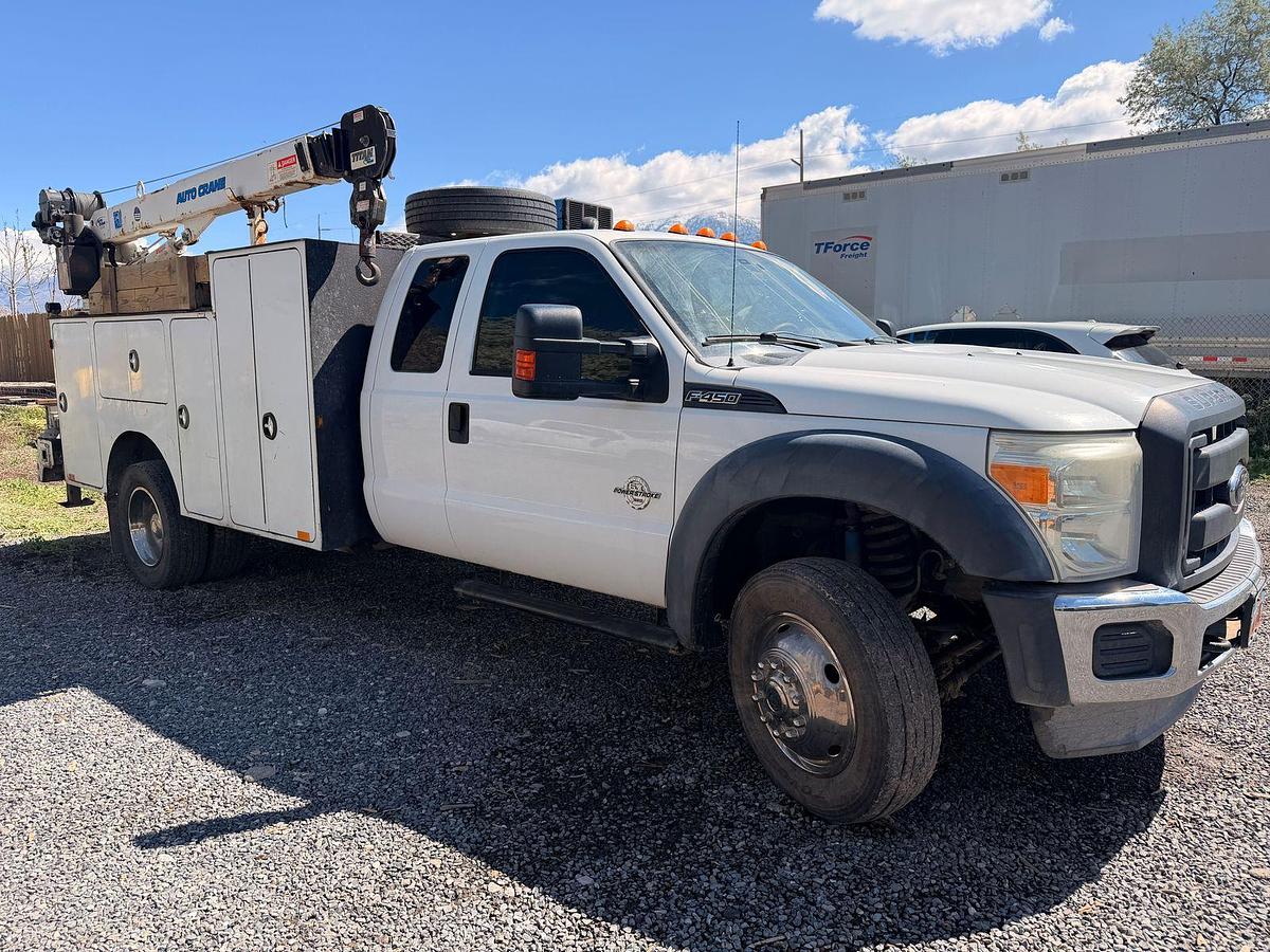 Used Ford F-450 Super Duty service truck 247k miles. Crane, Welder, Compressor, reels, outriggers included.