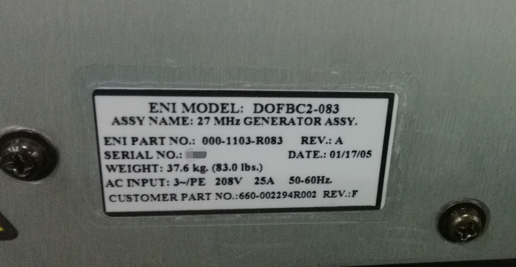 Refurbished MKS ENI OB2 27MHz RF Generator