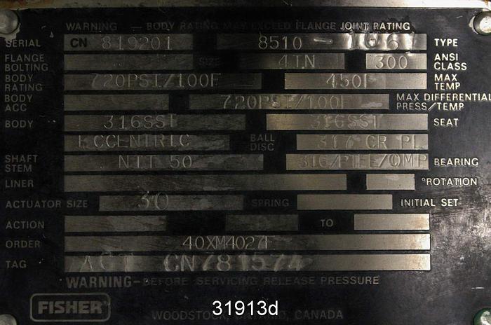 Used Fisher 8510-1061 4" Pneumatic Butterfly Valve #31913