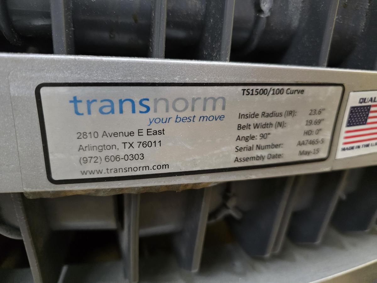 Used Transnorm 90 Degree Belted Curve Conveyor TS1500/100 20" Belt, 24" IR (#629)