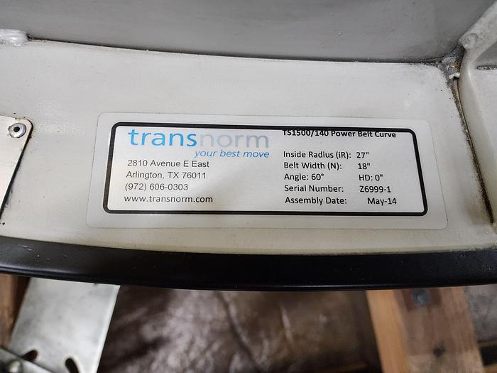 Used Transnorm 60 Degree Belted Curve Conveyor TS1500/140  18" Belt, 27" IR (#330)
