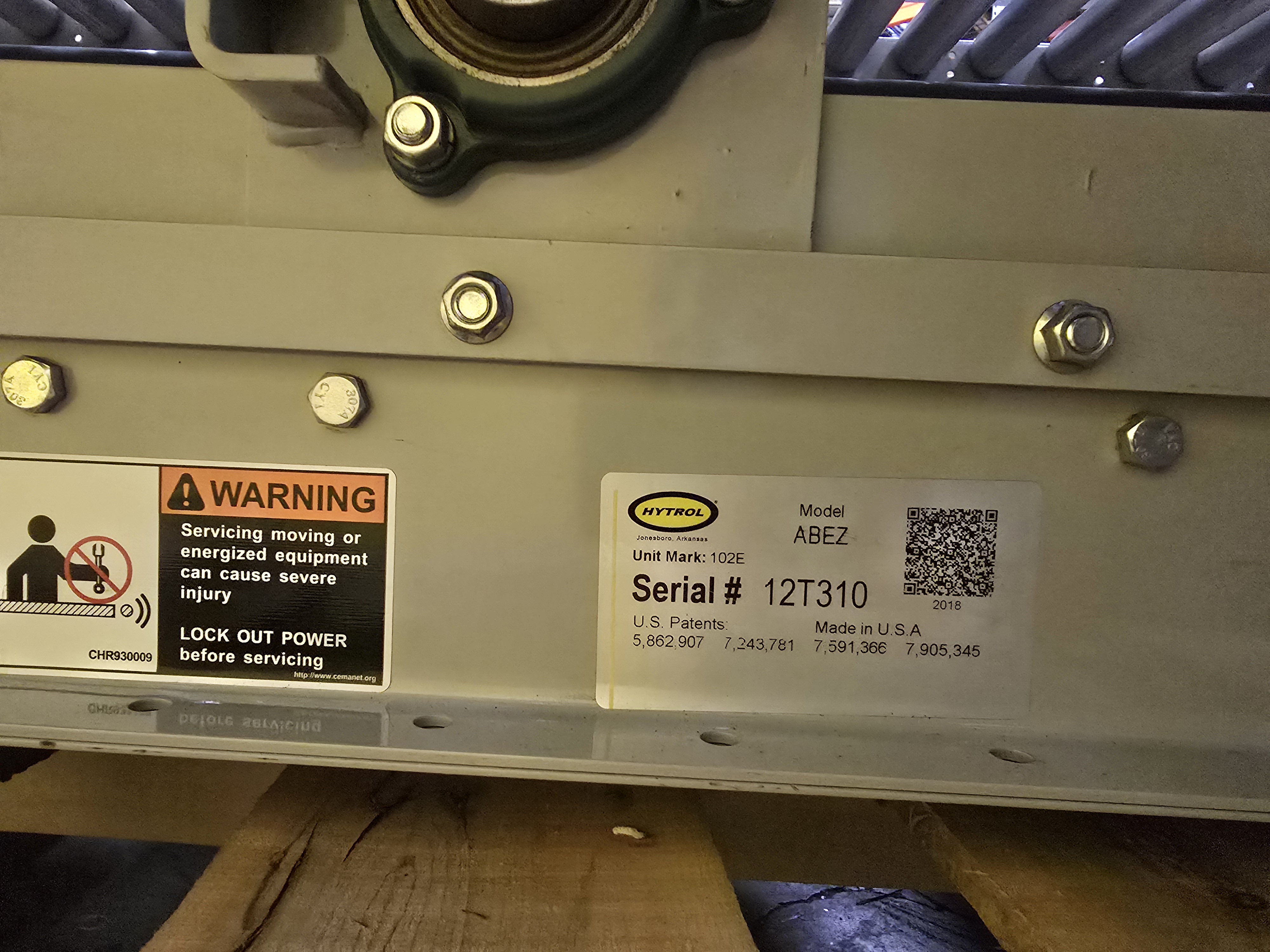 Used Hytrol ABLR Live Roller Conveyor 42" x 123' (#585)